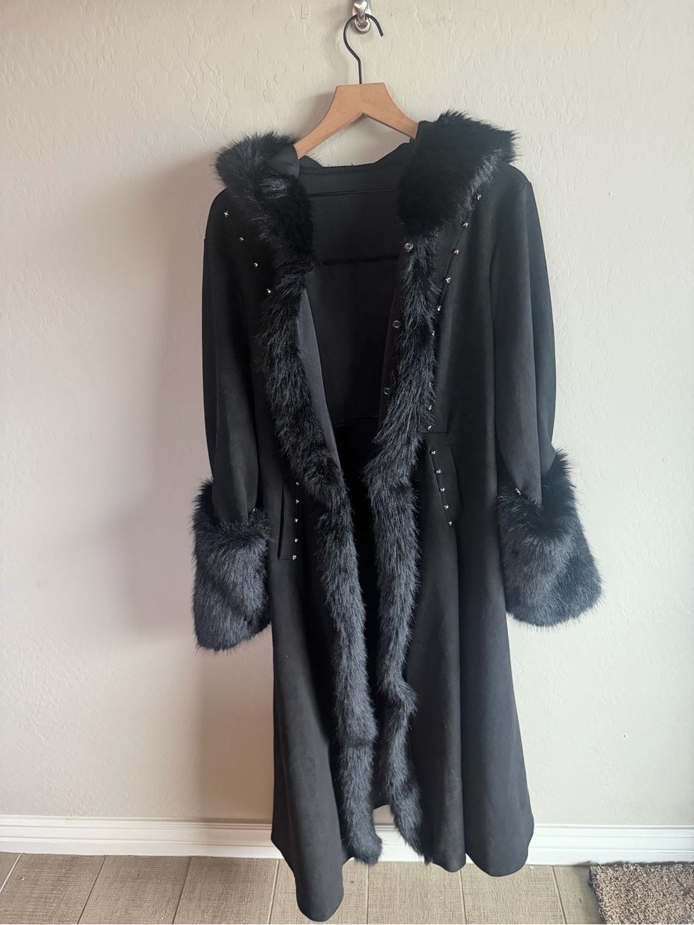 Black Faux Fur Hooded Womens Long Jacket 4X Whimsigoth Dark Fairy Victorian